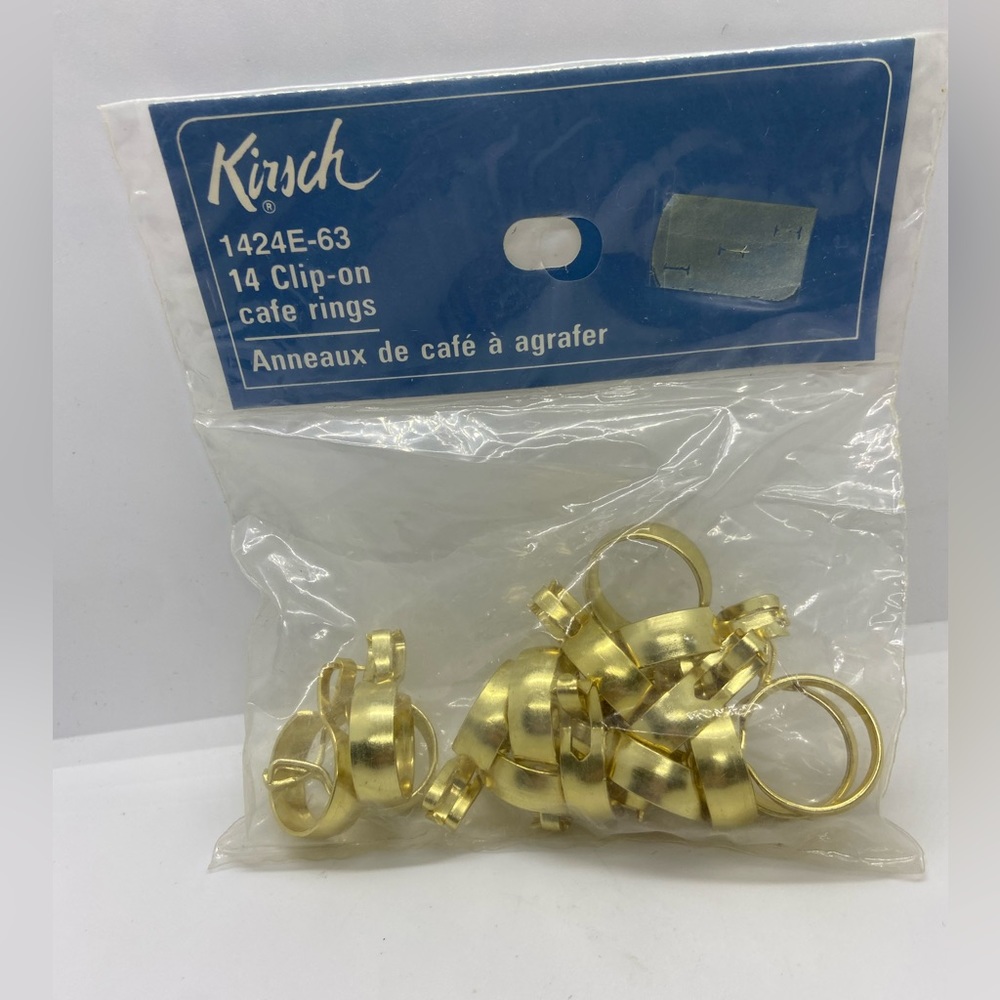 Kirsch 14 Clip-on Cafe Rings for 9/16” Diameter Rods Brass Gold Tone New Vintage
